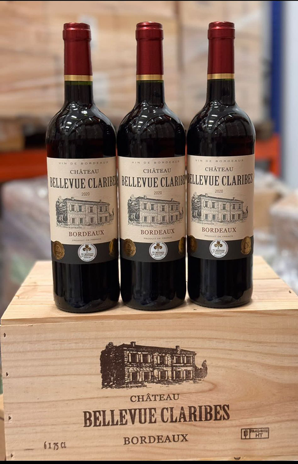 Caixa 6 garrafas de 750 ml Vinho Tinto Francês Chateau Bellevue Claribes 2020