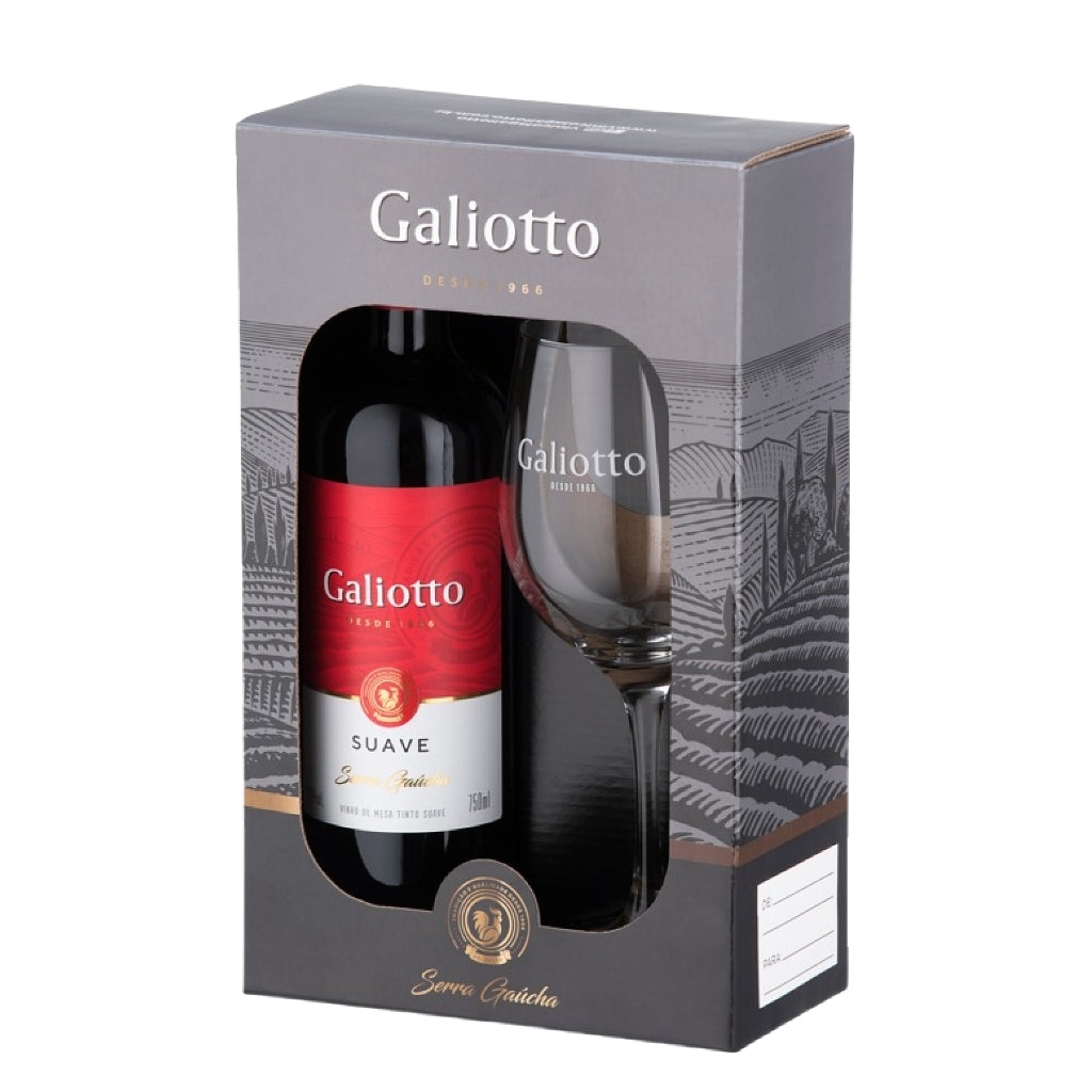 KIT GALIOTTO VINHO TINTO SUAVE E 1 TAÇA VIDRO